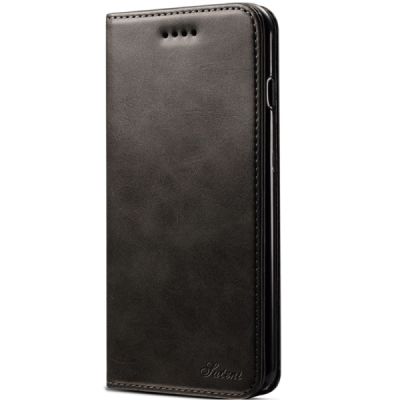 Apple iPhone 7 Plus / 8 Plus "Suteni" Black leather flip case - book | Priedai.lt