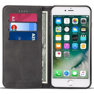 Apple iPhone 7 Plus / 8 Plus "Suteni" Black leather flip case - book | Priedai.lt