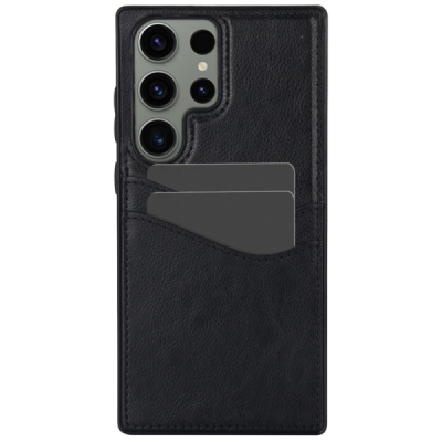 „Card Slot“ Samsung Galaxy S23 Ultra Leather black case - back with card pocket | Priedai.lt