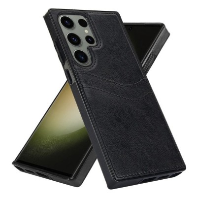 „Card Slot“ Samsung Galaxy S23 Ultra Leather black case - back with card pocket | Priedai.lt