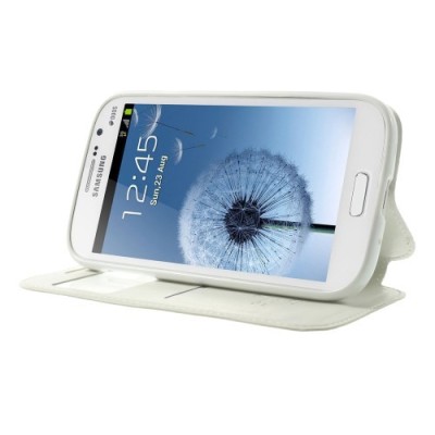 Roar Noble atverčiamas Samsung Galaxy Grand Neo (Lite) baltas odinis dėklas / Priedai.lt