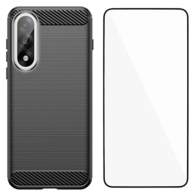 OnePlus Nord 5 / Ace 5 Ultra "Carbon" hard silicone (TPU) black case - cover + screen protector | Priedai.lt