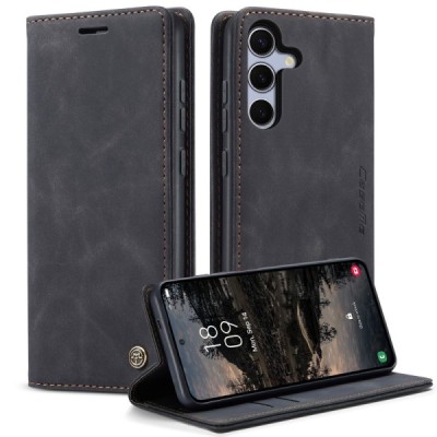 Samsung Galaxy S25 FE CaseMe Retro Solid Flip Case Book - Black | Priedai.lt