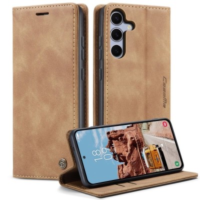 Samsung Galaxy S25 FE CaseMe Retro Solid Flip Case Book - Light Brown | Priedai.lt