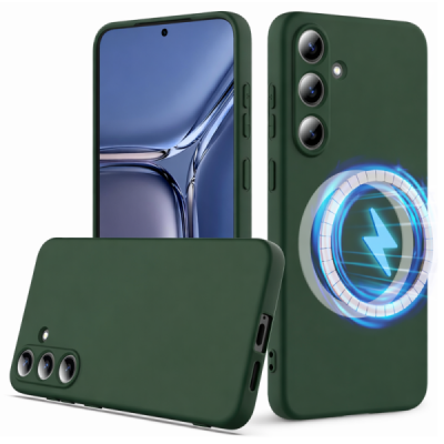 Samsung Galaxy S25 FE "Shell" MagSafe Hard Silicone TPU Dark green Case Cover - Back | Priedai.lt