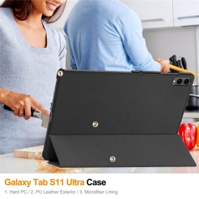 Samsung Galaxy Tab S11 Ultra „Saige" Flip Book Case - Black (foldable) | Priedai.lt