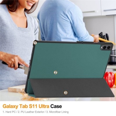 Samsung Galaxy Tab S11 Ultra „Saige" Flip Book Case - green (foldable) | Priedai.lt