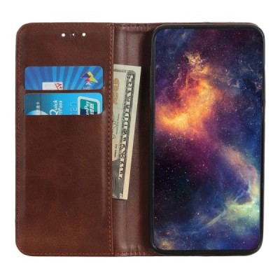 Samsung Galaxy S25 FE "Split" brown leather flip case - book | Priedai.lt