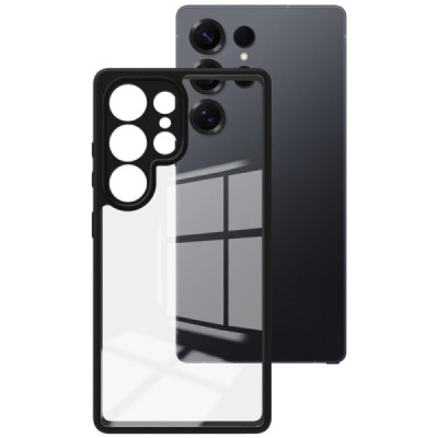 Samsung Galaxy S25 Ultra "Imak" hard silicone TPU transparent (black edges) case | Priedai.lt