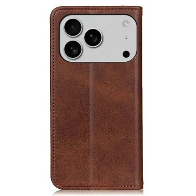 Apple iPhone 17 Pro "Split" brown leather flip case - book | Priedai.lt