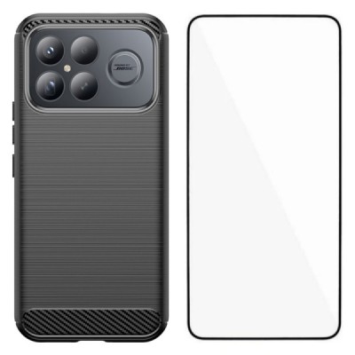 Xiaomi Poco F8 Ultra "Carbon" hard silicone (TPU) black case - cover + screen protector | Priedai.lt
