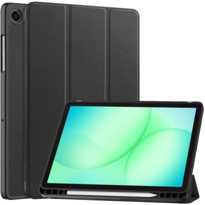 Samsung Galaxy Tab A11+ / A9+ flip black leather case - book with stylus slot | Priedai.lt