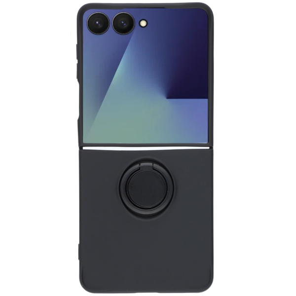 "Dechen" Ring Kickstand hard silicone (TPU) case cover - black (Galaxy Flip7)