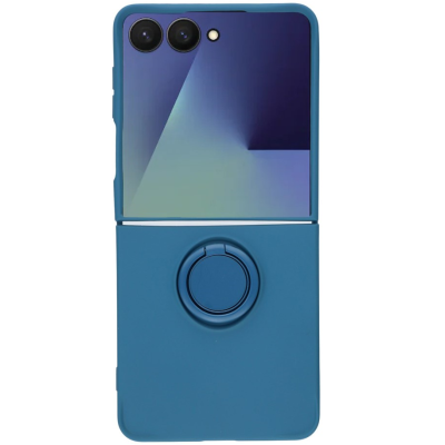 "Dechen" Ring Kickstand hard silicone (TPU) case cover - dark blue (Galaxy Flip7)