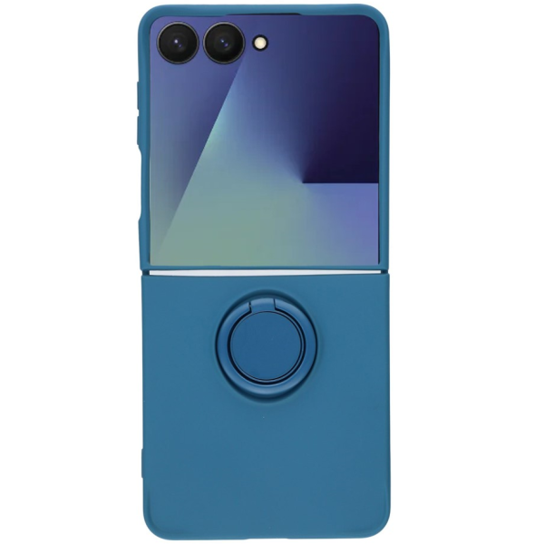 "Dechen" Ring Kickstand hard silicone (TPU) case cover - dark blue (Galaxy Flip7)