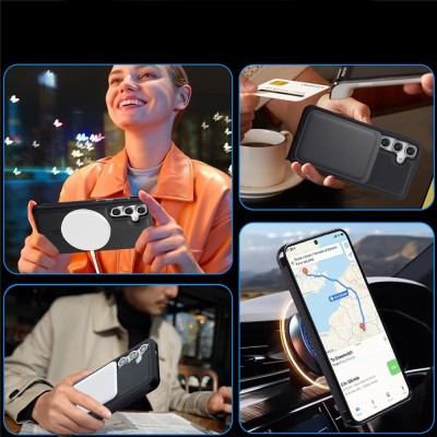 "LC.IMEEKE" Leather MagSafe Hard Silicone (TPU) Case - black (Galaxy A56)