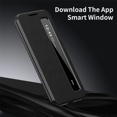 "Qing" Smart Side Line Solid Flip Case - Black (Galaxy S22 5G)