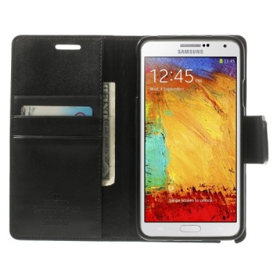 Mercury Sonata atverčiamas Samsung Galaxy Note 3 Neo (N7505) juodas odinis dėklas - piniginė / Priedai.lt
