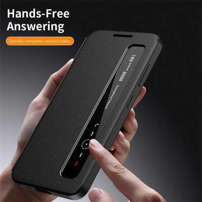 "Qing" Smart Side Line Solid Flip Case - Black (Galaxy S24 Ultra)