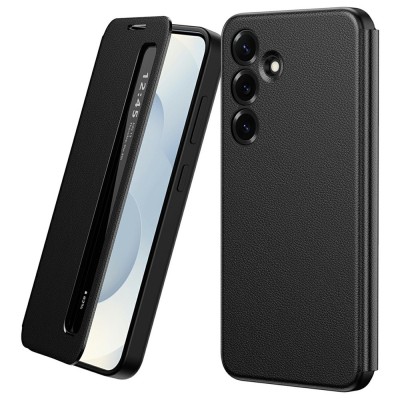 "Qing" Smart Side Line Solid Flip Case - Black (Galaxy S24)