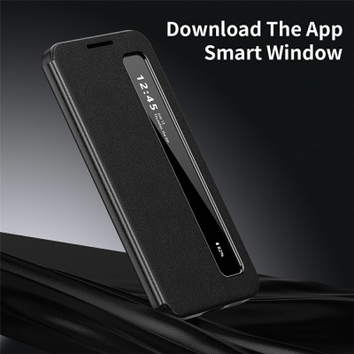 "Qing" Smart Side Line Solid Flip Case - Black (Galaxy S24)