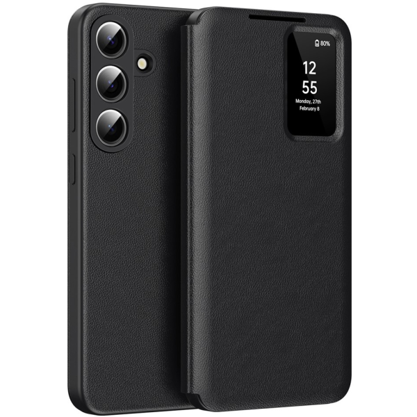 "Qing" Smart View Solid Flip Case - Black (Galaxy S26+)