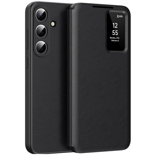 "Qing" Smart View Solid Flip Case - Black (Galaxy S26)