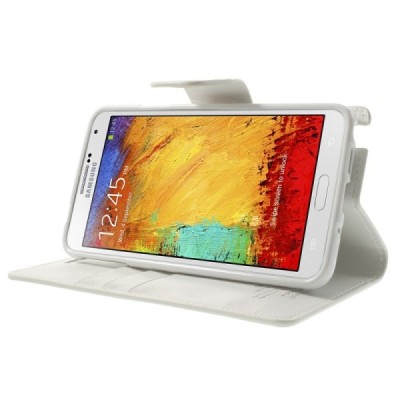 Mercury Sonata atverčiamas Samsung Galaxy Note 3 Neo (N7505) baltas odinis dėklas - piniginė / Priedai.lt