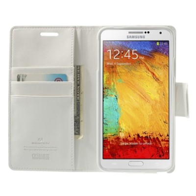 Mercury Sonata atverčiamas Samsung Galaxy Note 3 Neo (N7505) baltas odinis dėklas - piniginė / Priedai.lt