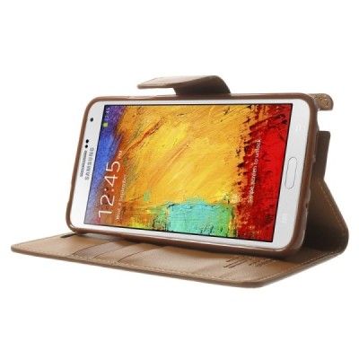 Mercury Sonata atverčiamas Samsung Galaxy Note 3 Neo (N7505) šviesiai rudas odinis dėklas - piniginė / Priedai.lt
