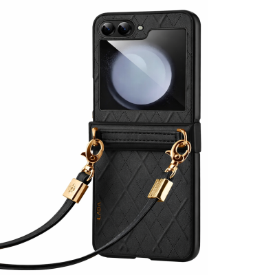 „Sulada“ Leather Strap Kickstand case - black (Galaxy Flip5)
