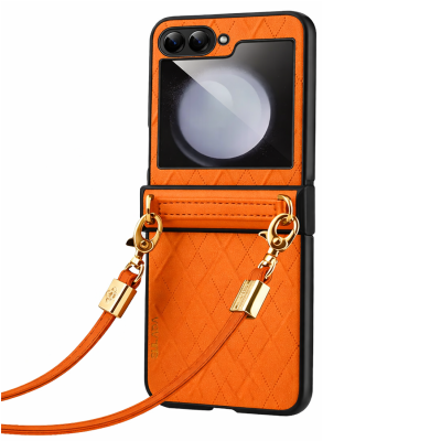„Sulada“ Leather Strap Kickstand case - orange (Galaxy Flip5)