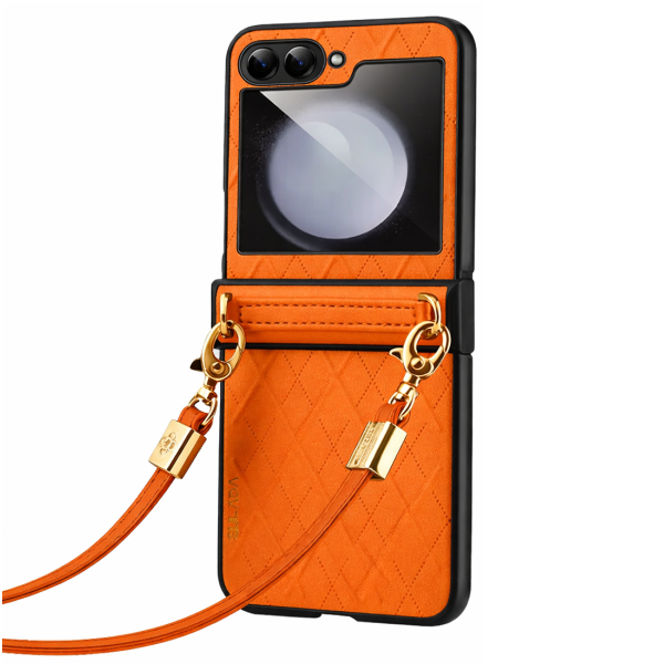 „Sulada“ Leather Strap Kickstand case - orange (Galaxy Flip5)