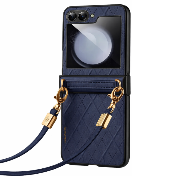 „Sulada“ Leather Strap Kickstand case - Blue (Galaxy Flip5)