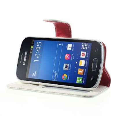 Samsung Galaxy Trend Lite S7390 (S7392) atverčiamas baltas odinis Litchi dėklas - piniginė / Priedai.lt