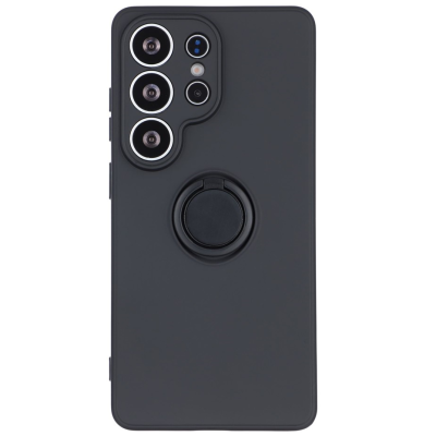 "Dechen" Ring Kickstand hard silicone (TPU) case cover - Black (Galaxy S26 Ultra)