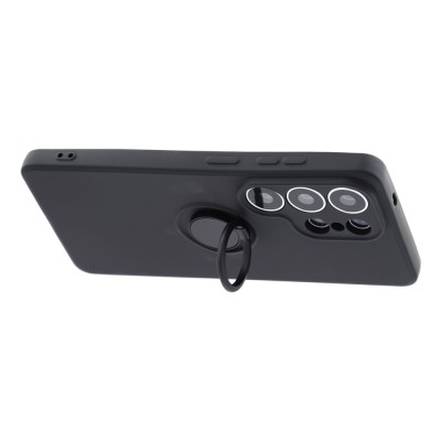 "Dechen" Ring Kickstand hard silicone (TPU) case cover - Black (Galaxy S26 Ultra)