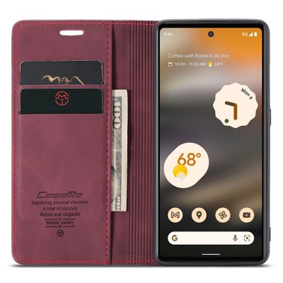 „CaseMe“ Retro Solid Flip Case - Burgundy (Pixel 6A)