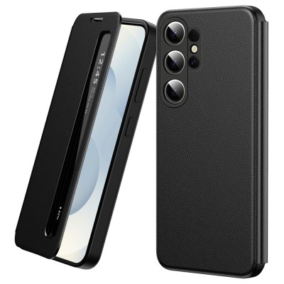 "Qing" Smart Side Line Solid Flip Case - Black (Galaxy S26 Ultra)
