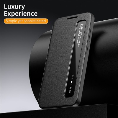 "Qing" Smart Side Line Solid Flip Case - Black (Galaxy S26 Ultra)