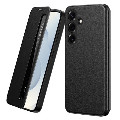 "Qing" Smart Side Line Solid Flip Case - Black (Galaxy S26+)