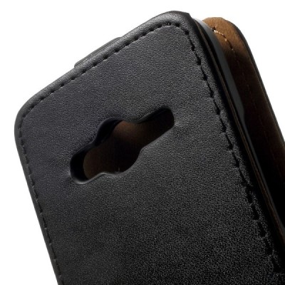 Samsung Galaxy Trend 2 G313 klasikinis vertikaliai atverčiamas juodas odinis dėklas / Priedai.lt