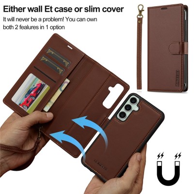 "LC.IMEEKE" MagSafe 2-in-1 Flip Case - brown (Galaxy A57)