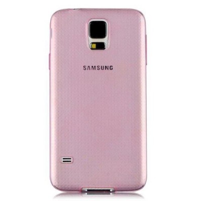 Samsung Galaxy S5 (S5 Neo) skaidrus (permatomas) kieto silikono TPU ploniausias pasaulyje rožinis dėklas / Priedai.lt
