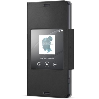 Oficialius Sony Xperia Z3 Compact Style Cover Window juodas atverčiamas dėklas SCR26 / Priedai.lt