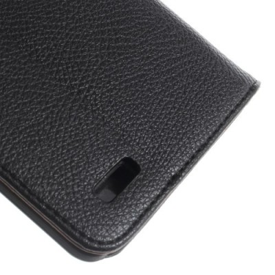 Huawei Ascend Mate 7 atverčiamas juodas odinis Litchi dėklas - piniginė / Priedai.lt