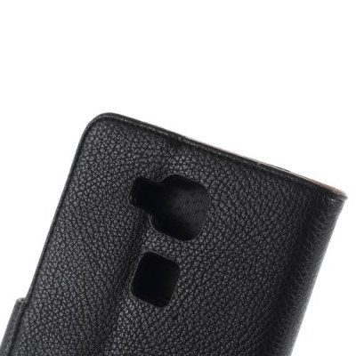 Huawei Ascend Mate 7 atverčiamas juodas odinis Litchi dėklas - piniginė / Priedai.lt