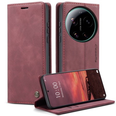 „CaseMe“ Retro Solid Flip Case - Burgundy (Xiaomi 17 Ultra)