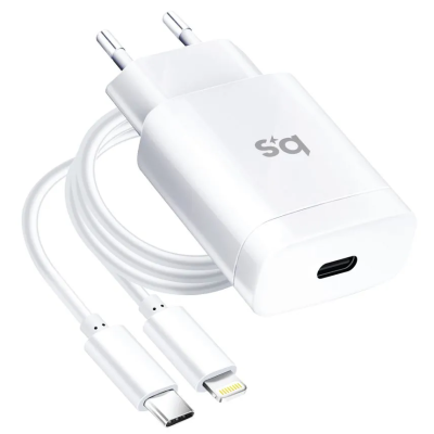 „Blue Star“ wall charger (Max 18W) + USB-C Lightning cable - white