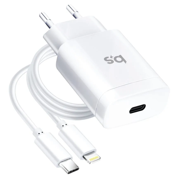 „Blue Star“ wall charger (Max 18W) + USB-C Lightning cable - white